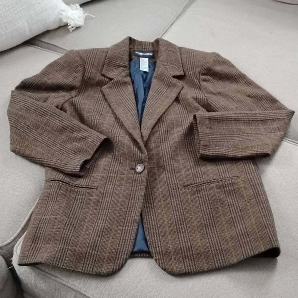 Vintage Sag Harbor Academia Wool Blend Plaid Oversized Blazer Women's Size 14 - Picture 1 of 8
